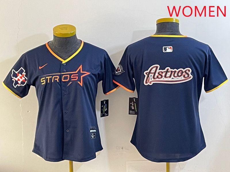Women Houston Astros Blank Drak Blue Three generations Joint Name 2025 Nike MLB Jersey style 17